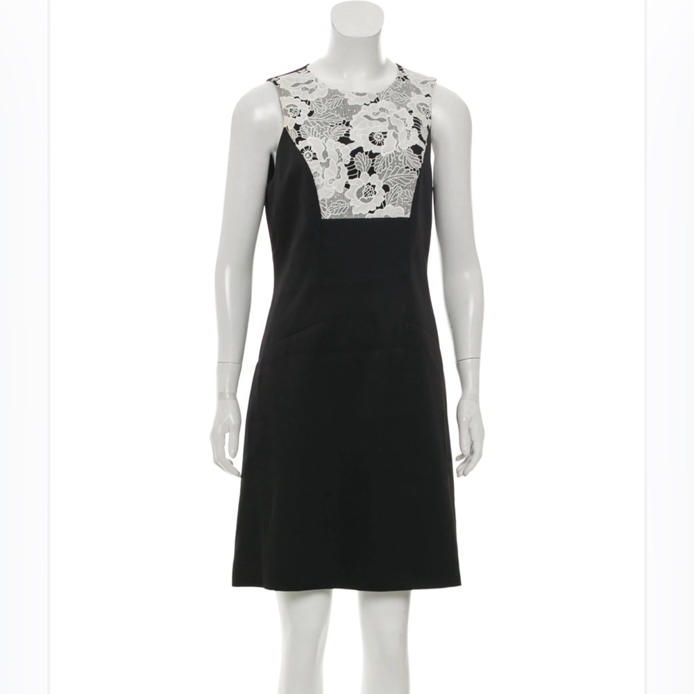 Prabal Gurung Laced Paneled Satin Black Mini Dress